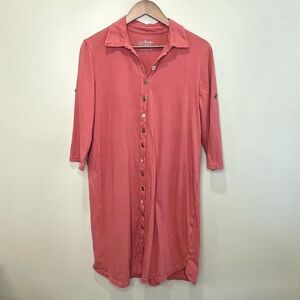 Neon Buddha Button Up Shirtdress Coral Orange Size XL. Relaxed Coastal Grandma